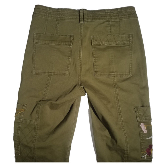 Anthropologie Women’s Floral Print Embroidered Green Cargo Pants Size 28 - Picture 2 of 6